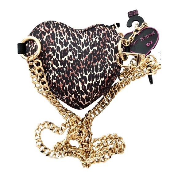 Betsey Johnson leopard animal print heart shaped gold chain‎ mini crossbody new - Picture 9 of 11